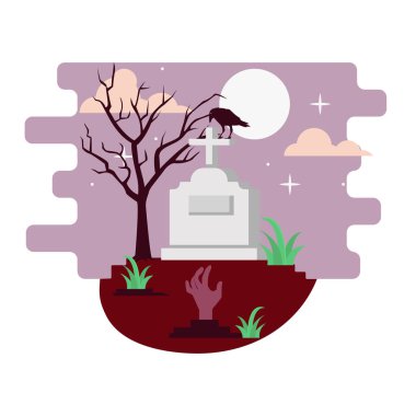 mezarlık sahne vektör tasarımı ile mezar