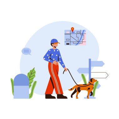 Sahibi olan köpek. vektör illüstrasyonu.