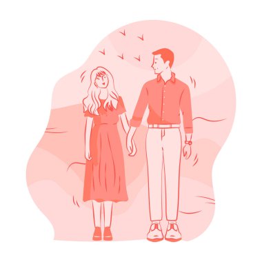 Mutlu çift aşkla yürüyor, vektör çizimi