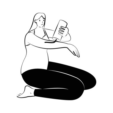 Akıllı telefon aygıtı vektör çizimi kullanan genç kadın