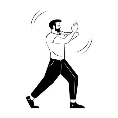 Esneme egzersizleri yapan adam, çizim stili vektör tasarımı