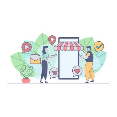 İnternetten alışveriş. düz tasarım çizimi. vektör