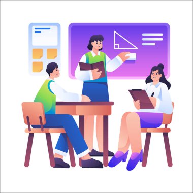 Okul üniformalı öğrenciler evde online çalışıyor.