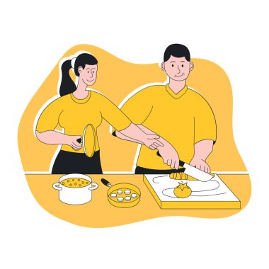 Asyalılar yemek pişirir ve yemek yapar.