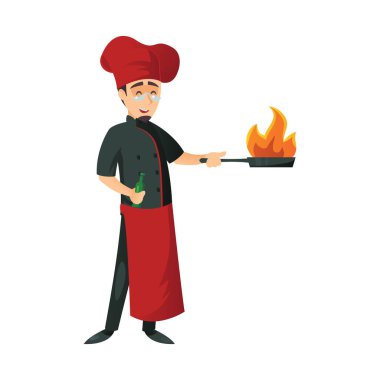 Ateş ve yemek pişiren şefin vektör çizimi