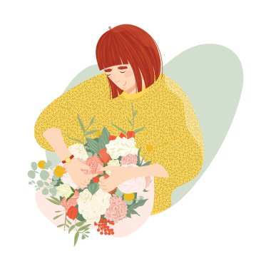 Elinde buket tutan bir kadın.