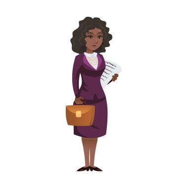 Evrak çantası karakter çizimi tasarımı olan zarif bir iş kadını.