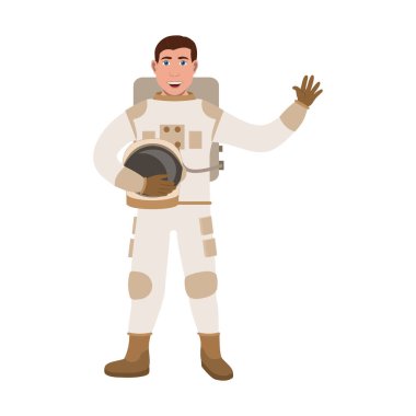 Beyaz arka planda takım elbiseli astronot