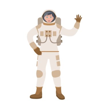 Beyaz arka planda kask ve takım elbiseli astronot