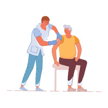 Yaşlı bir adam hastasıyla doktoru ziyaret ediyor..