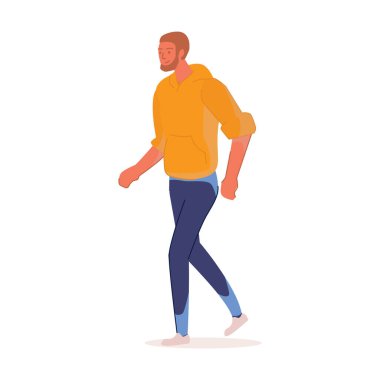 Erkek karakter sarı tişört giyiyor. Beyaz arkaplanda izole edilmiş vektör illüstrasyonu.