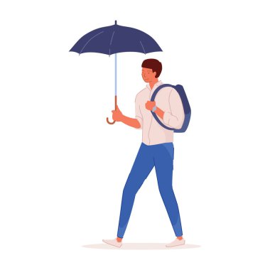 Sonbaharda şemsiyeli mavi ceketli adam..