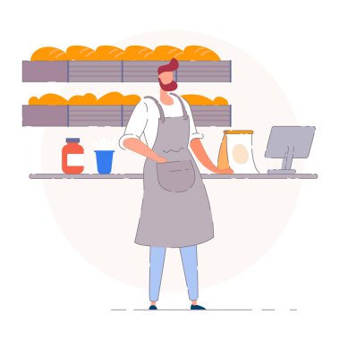 Düz vektör illüstrasyonunda çalışan fırın fırıncı