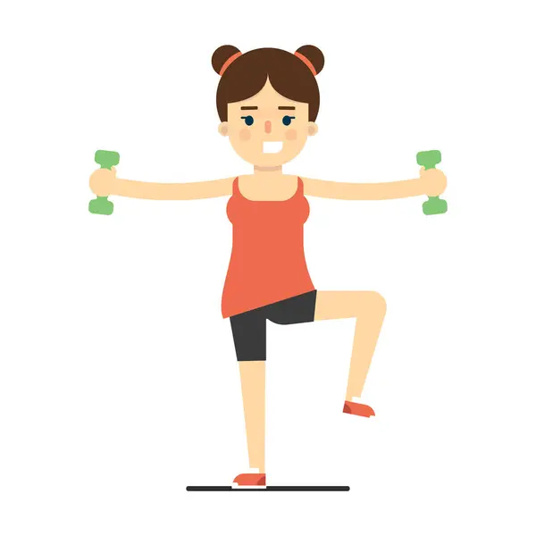 Dambılı kadın spor egzersizi yapıyor.
