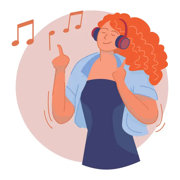 Kulaklıklı mutlu kadın müzik dinliyor.