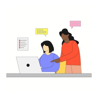 Ofis vektör çizim tasarımında çalışan iş kadınları