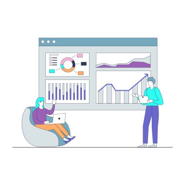 Bilgisayarla çalışan iş adamları. vektör illüstrasyonu