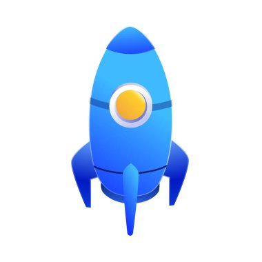 Mavi roket ikonu. beyaz arkaplanda izole edilmiş çizgi film vektör illüstrasyonu