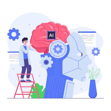 ai kavramı, yapay zeka, ai makinesi, yapay zeka, ai beyin, ai beyin, yapay zeka, makine öğrenme teknolojisi çizimi