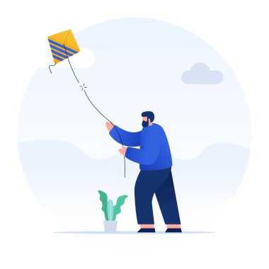 Şemsiyeli bir erkek. vektör illüstrasyonu.