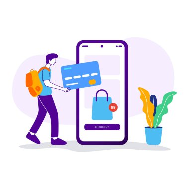 Çevrimiçi alışveriş, akıllı telefon ve cep telefonu, düz vektör çizimi