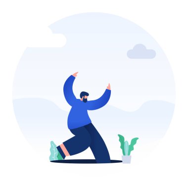 Genç adam sabahları yoga yapıyor.