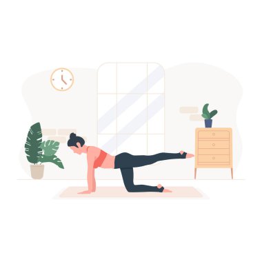 Yoga pozu. Yoga yapan genç adam egzersiz yapıyor. Düz biçimdeki vektör illüstrasyonu.