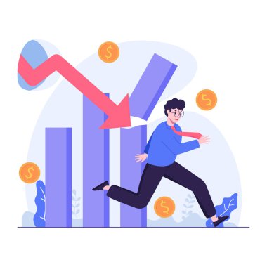 İşadamı dolar işareti ve okla koşuyor.