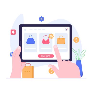 İnternetten alışveriş. düz vektör illüstrasyonu.