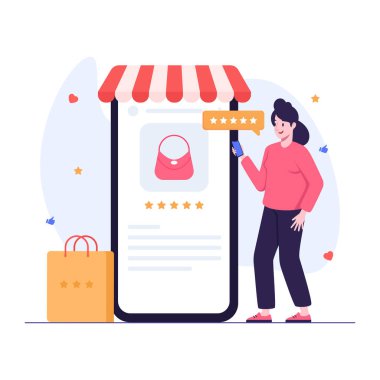 İnternet üzerinden müşteri alışverişi, vektör illüstrasyonu