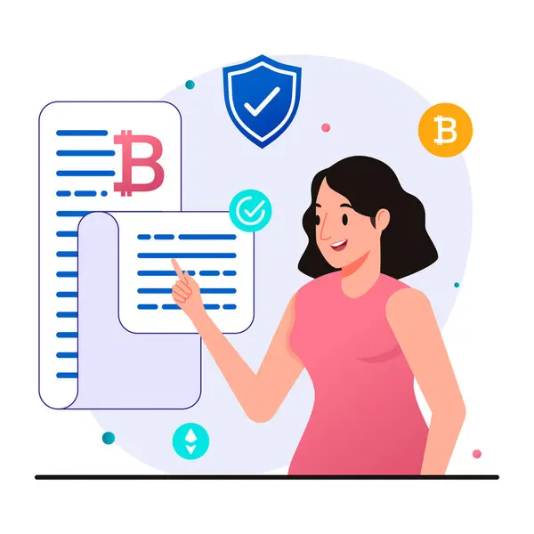 Bitcoin tutan kadın, vektör illüstrasyon.