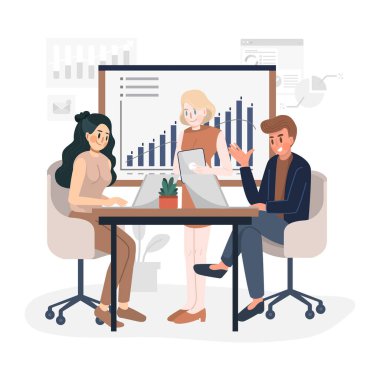 Ofiste bir toplantının tasarımı. vektör illüstrasyonu.