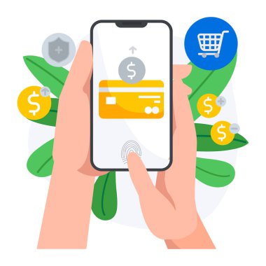 cep telefonu, cep telefonu ve kredi kartı vektör illüstrasyonlu akıllı telefon