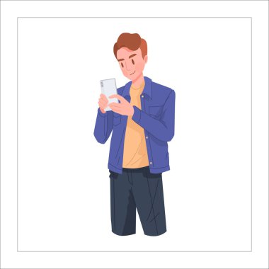 Cep telefonu vektör çizimi kullanan adam