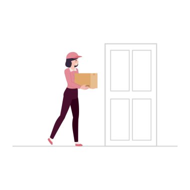 Paket kutusu olan genç bir kadın.