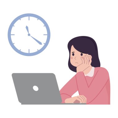 Dizüstü bilgisayarda çalışan genç bir kız. vektör illüstrasyonu