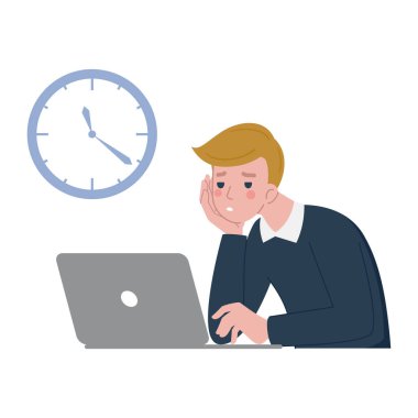 İş adamı masada oturuyor. vektör illüstrasyonu