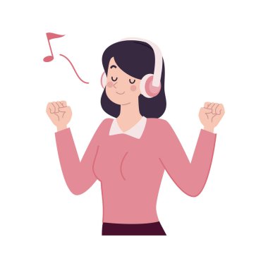 Kulaklıklı genç bir kadın müzik dinliyor.