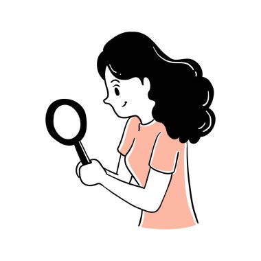 Büyüteç karakter vektör çizimine sahip genç kız