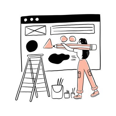 Stüdyoda fırçayla çizim yapan kadın sanatçı.