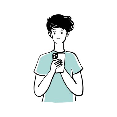 akıllı telefon aygıtı vektör çizimi kullanan genç adam