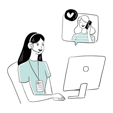 Kadın kulaklık ve konuşma baloncuğuyla akıllı telefon kullanıyor.