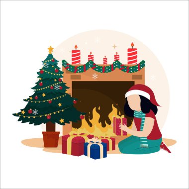 Kazaklı ve şapkalı kadın Noel 'i kutluyor.
