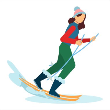 Kayak ve snowboardcu vektör çizimi olan kadın
