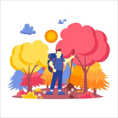 Sonbahar düz çizimi. düz çizgi film karakteri.
