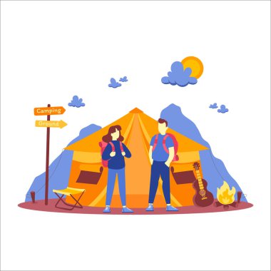 kamp konsepti. vektör illüstrasyonu.