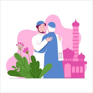 Cami vektör çiziminde Müslüman çift