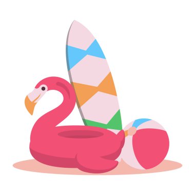 Şişirilebilir halka vektör illüstrasyon tasarımı ile sevimli flamingo