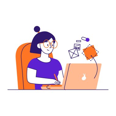 Bilgisayarlı genç kadın, vektör çizimi