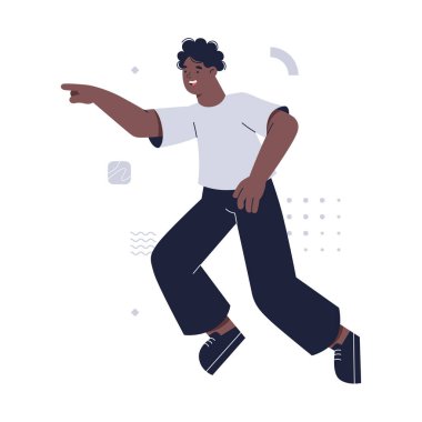 Beyaz arka planda dans eden Afro-Amerikan genç adam..